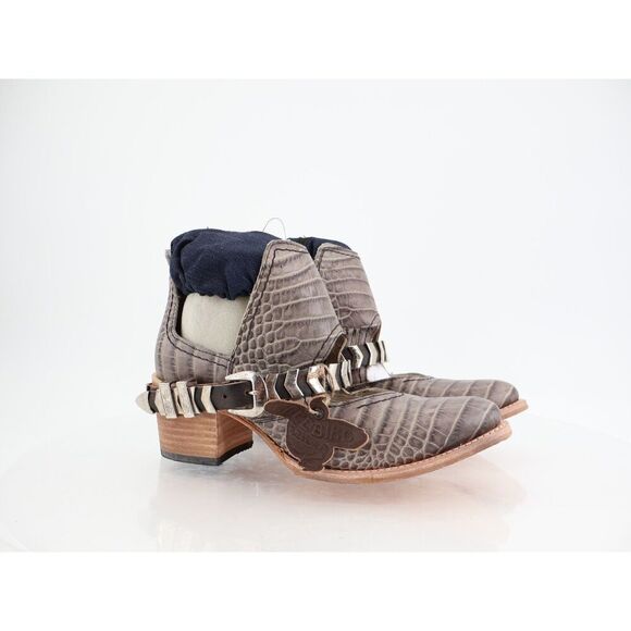 Freebird By Steven Blade Boot Womens 9 Stone Gray Croc Block Heel Slip On NEW - Picture 1 of 11